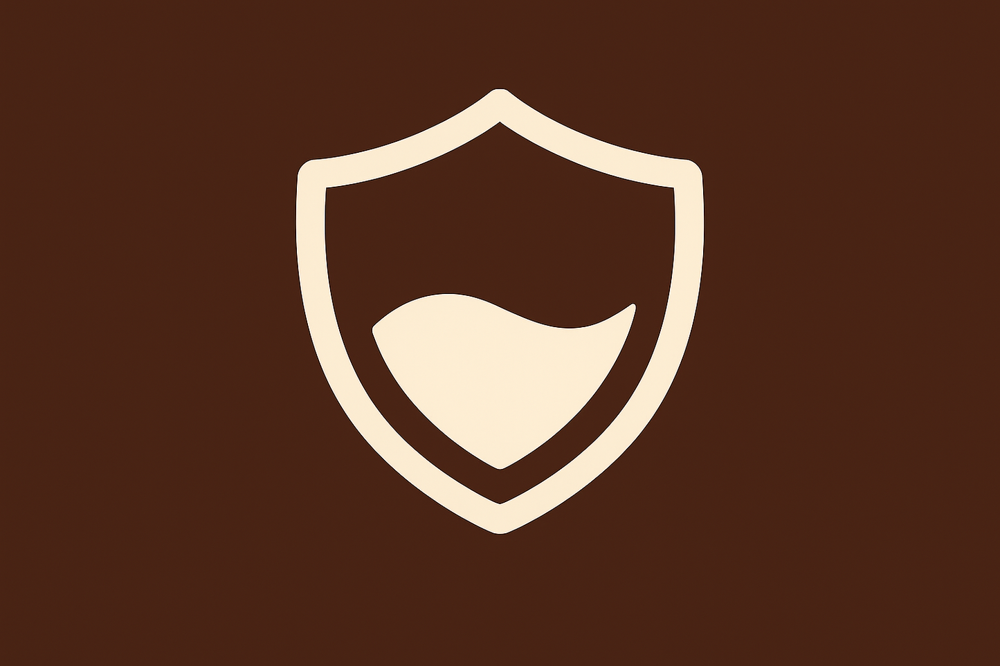 Beige shield icon on a brown background