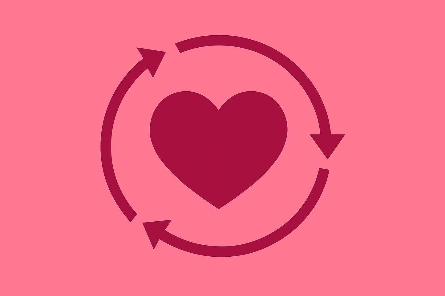Heart symbol with circular arrows on a pink background