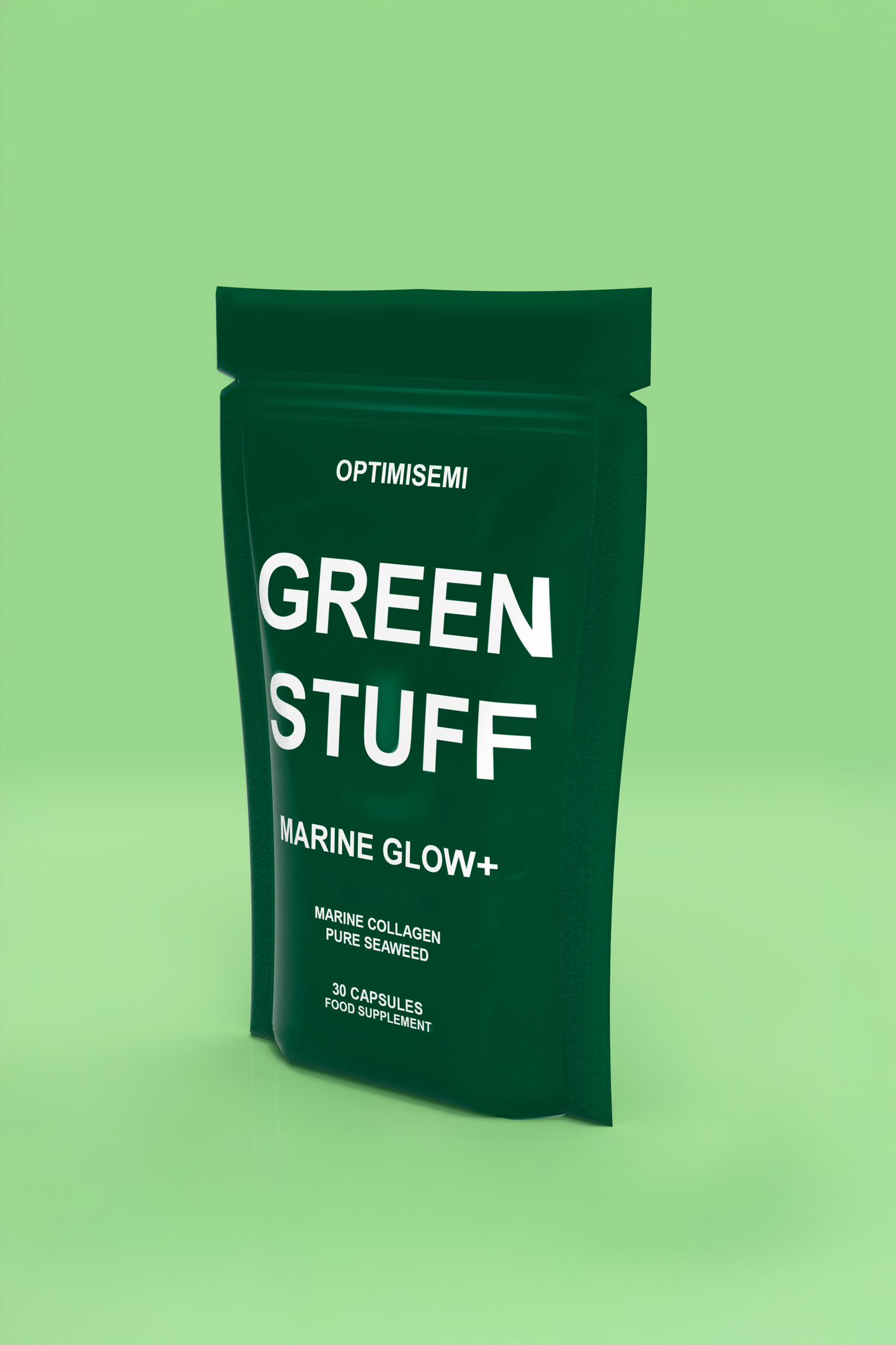 Green package labeled 'Green Stuff' on a green background
