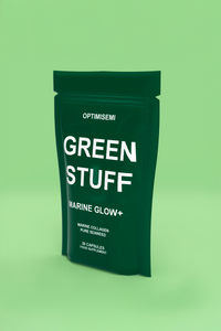 Green package labeled 'Green Stuff' on a green background