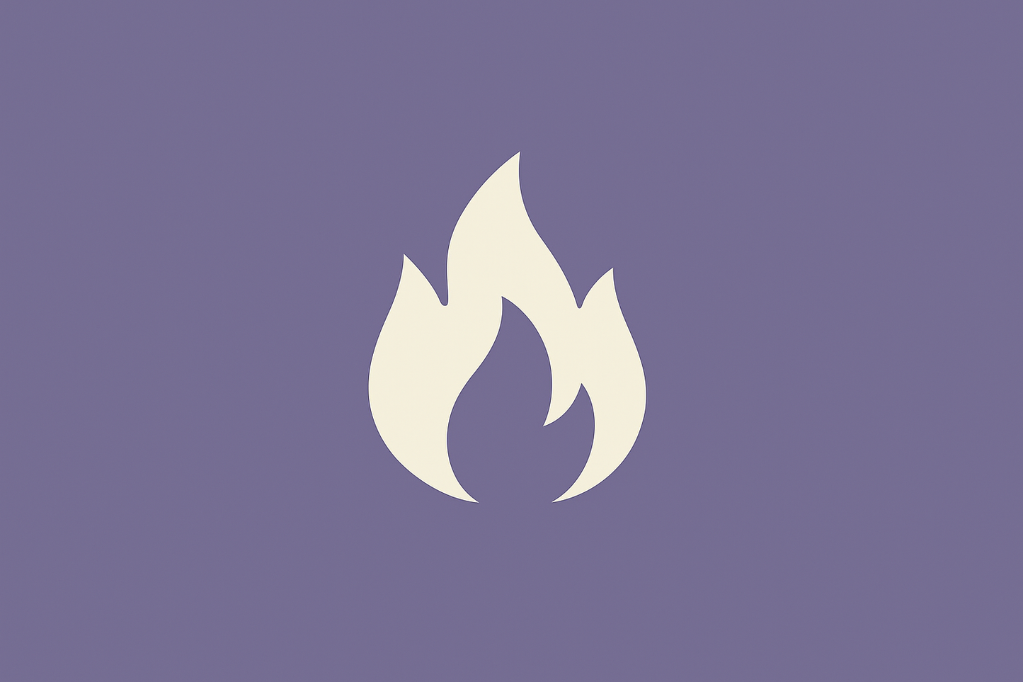 White flame icon on a purple background