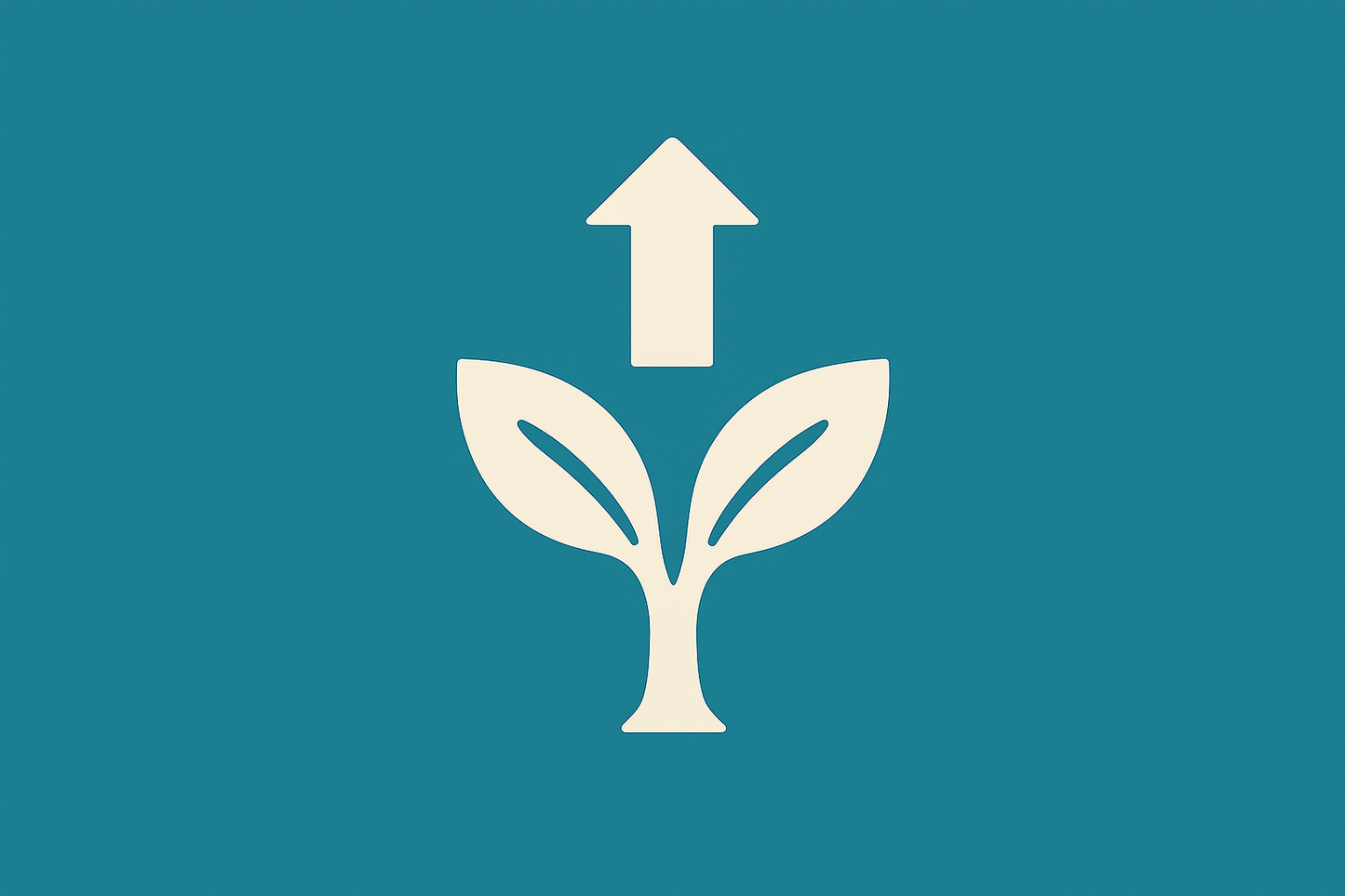 White icon of a plant with an arrow pointing upwards on a teal background