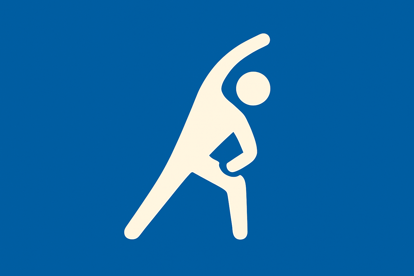 White silhouette of a person stretching on a blue background